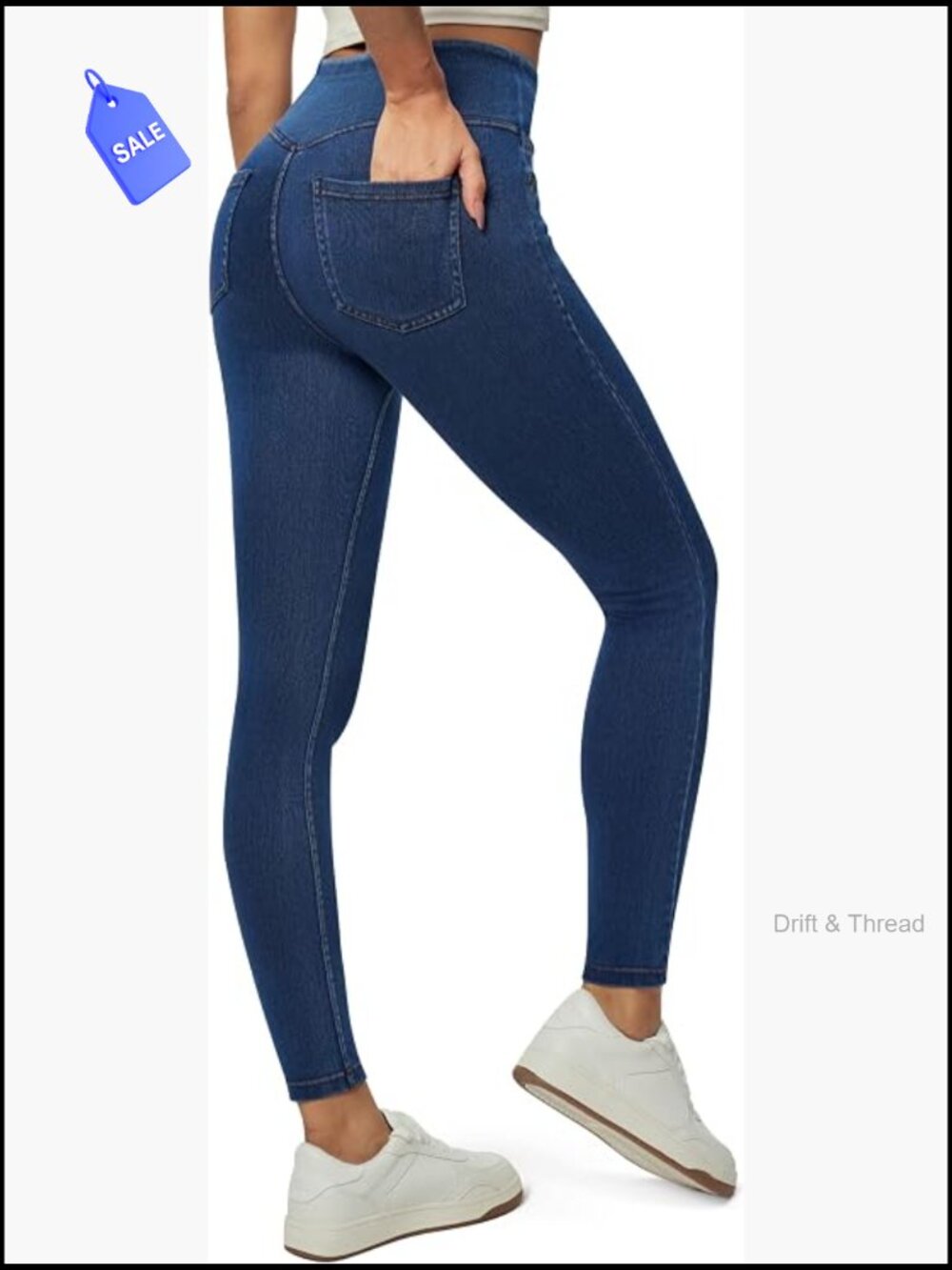 High Waist Stretchy Skinny Jeggings with Pockets Pull On Faux Fly